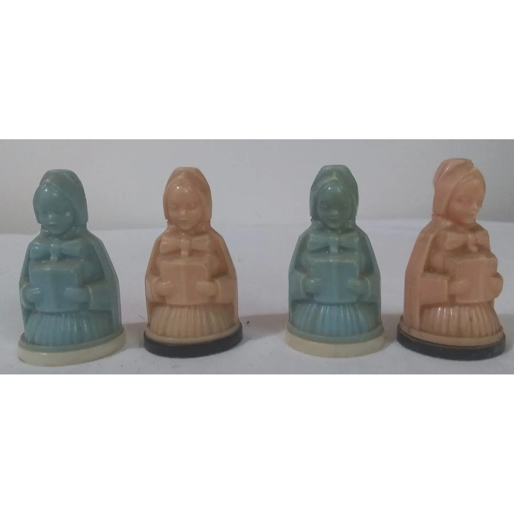 Salt Pepper Shakers 2 Sets Household Plastics Colonial Women Pilgrim 2" Vtg READ